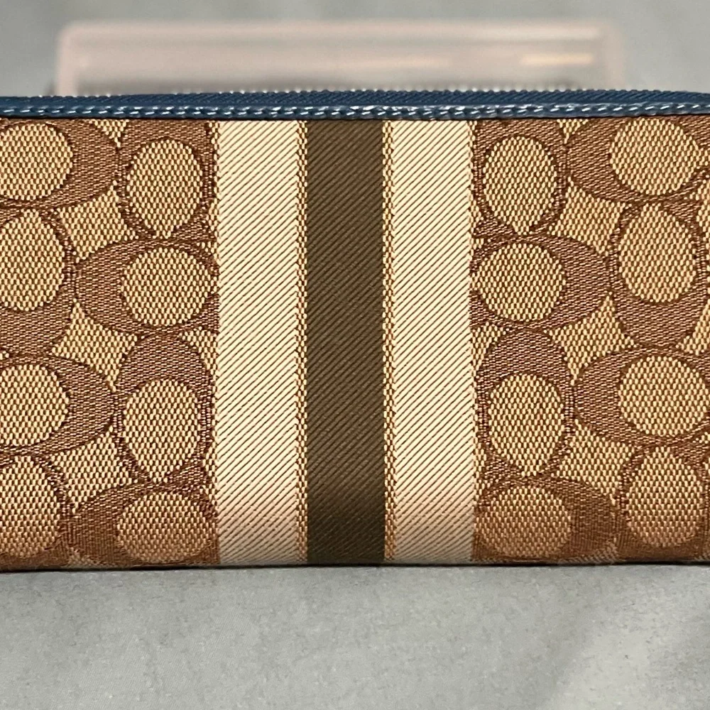 Coach Signature Brown and Tan Zip Wallet - Picture 2 of 3